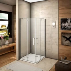 76x76x185cm Two Frameless Pivot Hinge Doors Walk In Shower Enclosure Glass Screen Cubicle 76x76cm Shower Tray