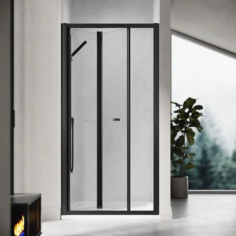 ELEGANT 900mm Bi-Fold Shower Door Reversible Folding Glass Inner Opening Design Shower Enclosure Cubicles Door Matt Black Frame 2 ELEGANT 900mm Bi-Fold Shower Door Reversible Folding Glass Inner Opening Design Shower Enclosure Cubicles Door Matt Black Frame - Image 2