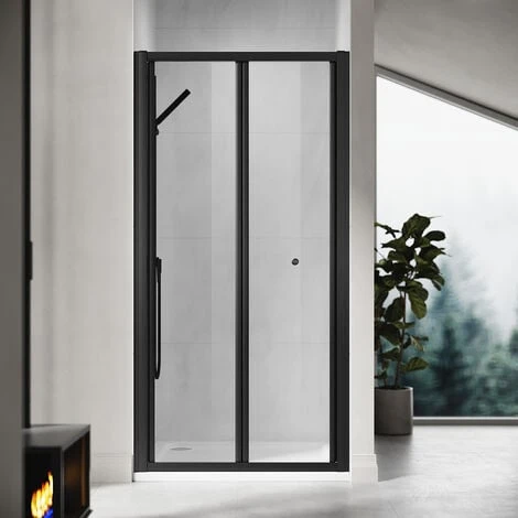 ELEGANT 760mm Bi-Fold Shower Door Reversible Folding Glass Inner Opening Design Shower Enclosure Cubicles Door Matt Black Frame 1 ELEGANT 760mm Bi-Fold Shower Door Reversible Folding Glass Inner Opening Design Shower Enclosure Cubicles Door Matt Black Frame