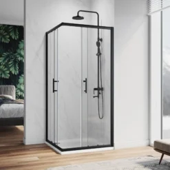 ELEGANT 760 X 760 Mm Sliding Corner Entry Shower Enclosure Door Cubicle Matt Black Frame -Bathroom Supplies Store 75178248 3