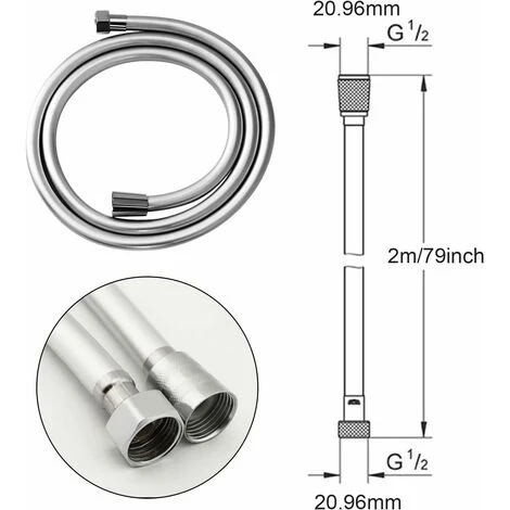 Universal Shower Hose Anti-twist Shower Hose 2.0M Silver Smooth PVC High Temperature Resistance Anti-Corrosion Double Head Brass Interface (2.00M) 2 Universal Shower Hose Anti-twist Shower Hose 2.0M Silver Smooth PVC High Temperature Resistance Anti-Corrosion Double Head Brass Interface (2.00M) - Image 2