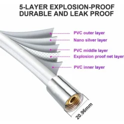 Universal Shower Hose Anti-twist Shower Hose 2.0M Silver Smooth PVC High Temperature Resistance Anti-Corrosion Double Head Brass Interface (2.00M) 7 Universal Shower Hose Anti-twist Shower Hose 2.0M Silver Smooth PVC High Temperature Resistance Anti-Corrosion Double Head Brass Interface (2.00M) -Bathroom Supplies Store 77637091 3