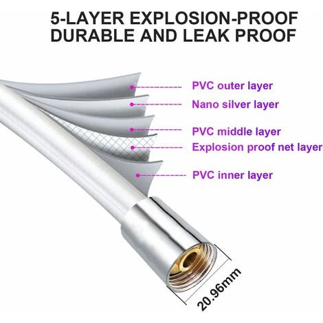 Universal Shower Hose Anti-twist Shower Hose 2.0M Silver Smooth PVC High Temperature Resistance Anti-Corrosion Double Head Brass Interface (2.00M) 3 Universal Shower Hose Anti-twist Shower Hose 2.0M Silver Smooth PVC High Temperature Resistance Anti-Corrosion Double Head Brass Interface (2.00M) - Image 3