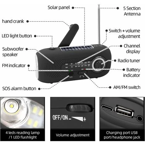Portable Solar Radio Dynamo Radio Solar Radio With SOS Alarm For Emergencies Small Radio Waterproof IPX3 Radio AM/FM Crank Radio Flashlight 2000mAh Battery 4 Portable Solar Radio Dynamo Radio Solar Radio With SOS Alarm For Emergencies Small Radio Waterproof IPX3 Radio AM/FM Crank Radio Flashlight 2000mAh Battery - Image 4