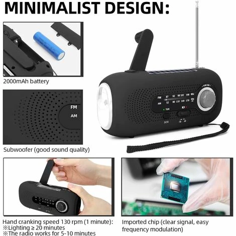 Portable Solar Radio Dynamo Radio Solar Radio With SOS Alarm For Emergencies Small Radio Waterproof IPX3 Radio AM/FM Crank Radio Flashlight 2000mAh Battery 5 Portable Solar Radio Dynamo Radio Solar Radio With SOS Alarm For Emergencies Small Radio Waterproof IPX3 Radio AM/FM Crank Radio Flashlight 2000mAh Battery - Image 5