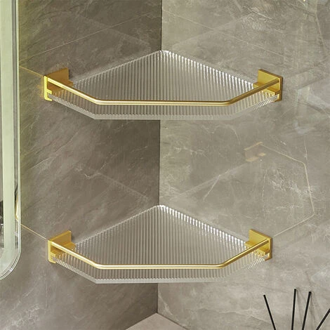 Livingandhome Gold Acrylic Bathroom Corner Shelf Shower Organiser 1 Livingandhome Gold Acrylic Bathroom Corner Shelf Shower Organiser