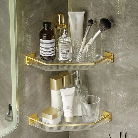 Livingandhome Gold Acrylic Bathroom Corner Shelf Shower Organiser 2 Livingandhome Gold Acrylic Bathroom Corner Shelf Shower Organiser - Image 2