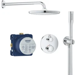 Grohe Grohtherm Concealed Shower Set With Thermostatic Mixer, XXL 250 Head Shower And Hand Shower, Chrome (34727000-XXL2)