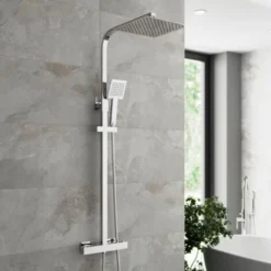 Thermostatic Shower Mixer Square Chrome Bathroom Twin Head Set