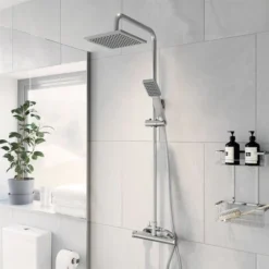 Bathroom Thermostatic Mixer Shower Set Square Chrome Twin Head Exposed Valve -Bathroom Supplies Store 8756408 3
