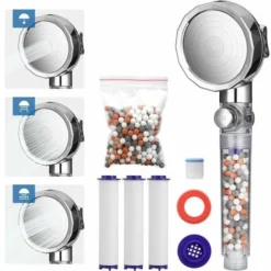 Shower Head Shower Head Anti-Limestone Filtering 3 Modes Water Saving Shower Head Universal High Pressure Hand Shower