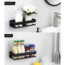 Shower Shelf, Shower Shelf Without Drilling, Stainless Steel Bathroom Shelf, Shower Storage, Adhesive Installation Shower Caddy For Shampoo, With Set Of 2 Hooks, Matte Black -Bathroom Supplies Store 88297175 3