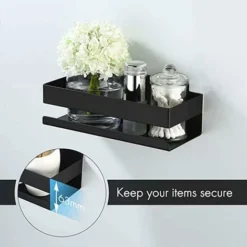 Shower Shelf, Shower Shelf Without Drilling, Stainless Steel Bathroom Shelf, Shower Storage, Adhesive Installation Shower Caddy For Shampoo, With Set Of 2 Hooks, Matte Black -Bathroom Supplies Store 88297175 4