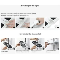 Telescopic Shower Shelf, Aluminum Alloy Adjustable Post Shower Shelf With 2 Towel Hooks, No Drilling Installation, Bathroom Organizer, 19-25mm -Bathroom Supplies Store 88297184 4