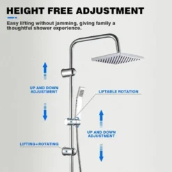 Bathroom Square Shower Mixer Set Twin Heads Chrome Waterfall Tap Riser Rail Hose -Bathroom Supplies Store 91300065 4