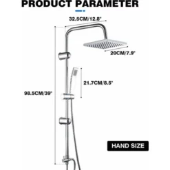 Bathroom Square Shower Mixer Set Twin Heads Chrome Waterfall Tap Riser Rail Hose -Bathroom Supplies Store 91300065 5