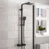 Modern Square Matte Black Exposed Thermostatic Mixer Shower Set With Shower Head And Handheld