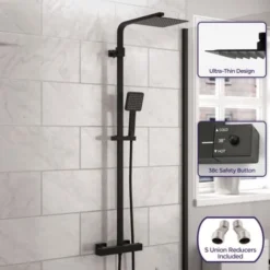 Modern Square Matte Black Exposed Thermostatic Mixer Shower Set With Shower Head And Handheld -Bathroom Supplies Store 91925365 3