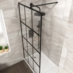 Stanley 1200mm Black Grid Framed Walk-In Shower Enclosure With Support Bar -Bathroom Supplies Store 92377568 3