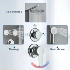 Shower Panel Column Tower With 3 In 1 Multiple Function, Waterfall Rainfall Shower Head Body Jets Handheld Shower Wall Mounted Stainless Steel Shower System Black -Bathroom Supplies Store 92849005 4
