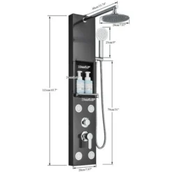 Shower Panel Column Tower With 3 In 1 Multiple Function, Waterfall Rainfall Shower Head Body Jets Handheld Shower Wall Mounted Stainless Steel Shower System Black -Bathroom Supplies Store 92849005 5