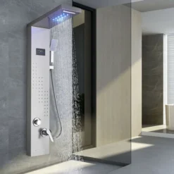 Shower Anel With 5 Types Of Panel Tower System Silver Brushed Nickel Shower Column With Hydromassage Shower Function