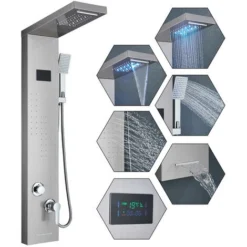 Shower Anel With 5 Types Of Panel Tower System Silver Brushed Nickel Shower Column With Hydromassage Shower Function -Bathroom Supplies Store 92849006 3