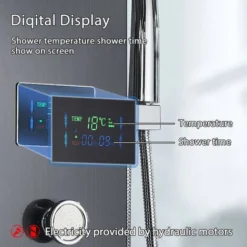 Black Hydro-Massage Shower Column Panel With LCD Display And Hand Shower And 8 Massaging Nozzles Stainless Steel Multi-Functional Shower System For Bathrooms 8 Black Hydro-Massage Shower Column Panel With LCD Display And Hand Shower And 8 Massaging Nozzles Stainless Steel Multi-Functional Shower System For Bathrooms -Bathroom Supplies Store 92849008 4