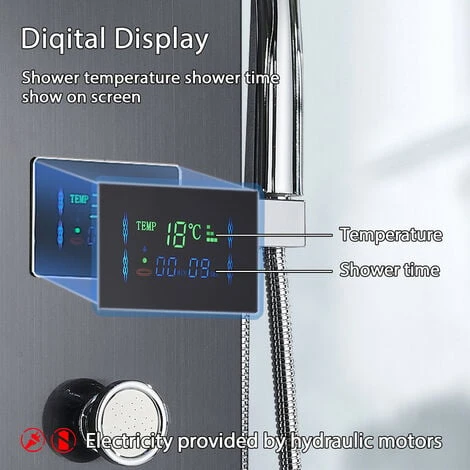 Black Hydro-Massage Shower Column Panel With LCD Display And Hand Shower And 8 Massaging Nozzles Stainless Steel Multi-Functional Shower System For Bathrooms 4 Black Hydro-Massage Shower Column Panel With LCD Display And Hand Shower And 8 Massaging Nozzles Stainless Steel Multi-Functional Shower System For Bathrooms - Image 4
