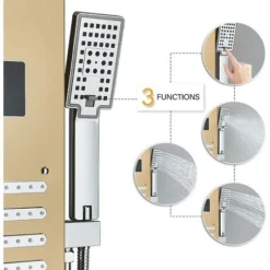 LED Hydromassage Shower Column Mixer 5 Functions Shower Panel Set For Bathroom Stainless Steel System Set With Fixed Shower Head,Massage,Hand Shower And Spout Bathtub -Bathroom Supplies Store 92849012 4