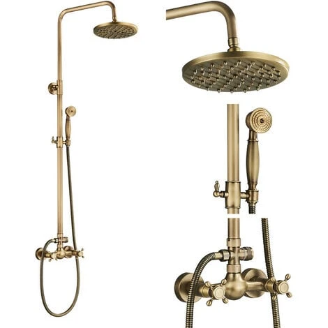 Colonne De Douche Laiton Rétro Système De Douche Réglable Ensemble De Douche Mural Set Kit De Douche En Mitigeur De Douche Pour Salle De Bain Set 1 Colonne De Douche Laiton Rétro Système De Douche Réglable Ensemble De Douche Mural Set Kit De Douche En Mitigeur De Douche Pour Salle De Bain Set