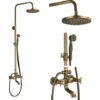 Colonne De Douche Antique Réglable En Hauteur Système De Douche En Laiton Doré 3 Modes De Douche Avec Tablette