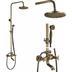 Colonne De Douche Antique Réglable En Hauteur Système De Douche En Laiton Doré 3 Modes De Douche Avec Tablette