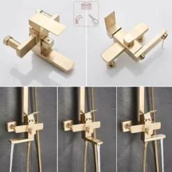 Gold Shower Panel Shower System Shower Shelf Set Solid Wall Shower Set Built-in Shower Gold -Bathroom Supplies Store 93564484 3