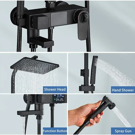 Ensemble De Douche Thermostatique Avec Pommeau De Douche De Pluie 3 Fonctions Douche Manuelle Et 180 Degrés Rotatif Pliant Buse De Baignoire Et Pistolet Avec 150 Cm De Tuyau De Douche Affichage De La 2 Ensemble De Douche Thermostatique Avec Pommeau De Douche De Pluie 3 Fonctions Douche Manuelle Et 180 Degrés Rotatif Pliant Buse De Baignoire Et Pistolet Avec 150 Cm De Tuyau De Douche Affichage De La - Image 2