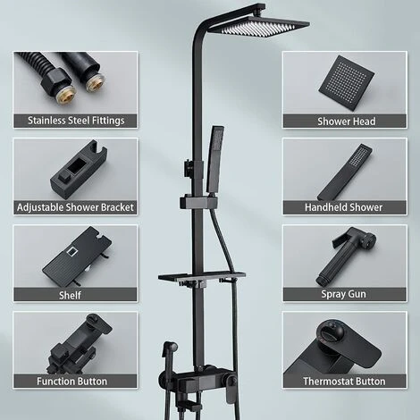 Ensemble De Douche Thermostatique Avec Pommeau De Douche De Pluie 3 Fonctions Douche Manuelle Et 180 Degrés Rotatif Pliant Buse De Baignoire Et Pistolet Avec 150 Cm De Tuyau De Douche Affichage De La 3 Ensemble De Douche Thermostatique Avec Pommeau De Douche De Pluie 3 Fonctions Douche Manuelle Et 180 Degrés Rotatif Pliant Buse De Baignoire Et Pistolet Avec 150 Cm De Tuyau De Douche Affichage De La - Image 3