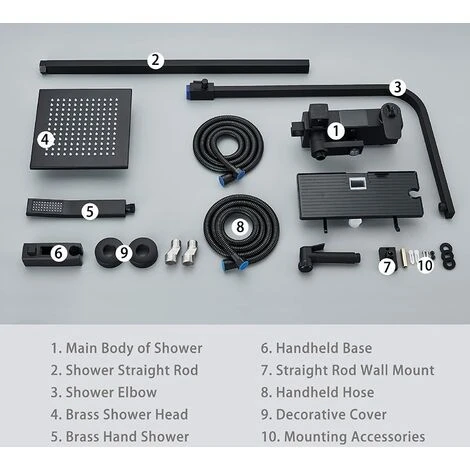 Ensemble De Douche Thermostatique Avec Pommeau De Douche De Pluie 3 Fonctions Douche Manuelle Et 180 Degrés Rotatif Pliant Buse De Baignoire Et Pistolet Avec 150 Cm De Tuyau De Douche Affichage De La 5 Ensemble De Douche Thermostatique Avec Pommeau De Douche De Pluie 3 Fonctions Douche Manuelle Et 180 Degrés Rotatif Pliant Buse De Baignoire Et Pistolet Avec 150 Cm De Tuyau De Douche Affichage De La - Image 5