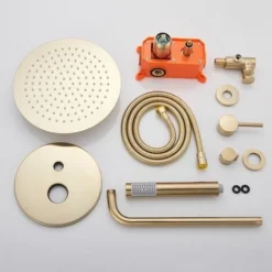 Ensemble De Douche Encastrable Doré Brossé 25cm25cm Système De Douche 2 Fonctions Mitigeur De Douche Avec Rond Ultra Fin Pommeau De Douche En Laiton Kit Douche Encastrable Plafond -Bathroom Supplies Store 93564775 5