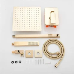 Ensemble De Douche Encastrable Doré Brossé 30cm30cm Système De Douche 2 Fonctions Mitigeur De Douche Avec Pommeau De Douche En Laiton Kit Douche Encastrable Plafond -Bathroom Supplies Store 93564790 5