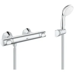 Grohe Precision Flow Thermostatic Shower Mixer Set + Hand Shower + Adjustable Wall Bracket + Hose 1750mm, Chrome