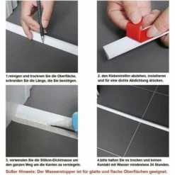 200cm Shower Water Stopper For Frameless Shower Door, Silicone Shower Threshold For Shower Floor, Water Noise Barrier For Bathroom And Kitchen (White) -Bathroom Supplies Store 94516837 3