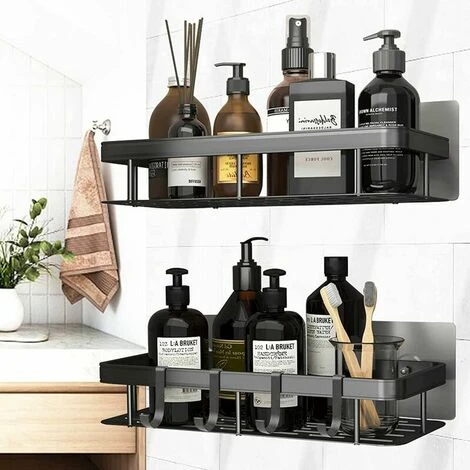 Set Of 2 Shower Shelf Without Drilling, Aluminum Bathroom Wall Shelf With 4 Hooks, Self-Adhesive Shower Holder, Shower Storage For Bathroom/Kitchen/Bedroom 1 Set Of 2 Shower Shelf Without Drilling, Aluminum Bathroom Wall Shelf With 4 Hooks, Self-Adhesive Shower Holder, Shower Storage For Bathroom/Kitchen/Bedroom
