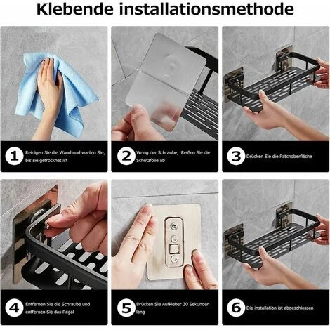 Set Of 2 Shower Shelf Without Drilling, Aluminum Bathroom Wall Shelf With 4 Hooks, Self-Adhesive Shower Holder, Shower Storage For Bathroom/Kitchen/Bedroom 4 Set Of 2 Shower Shelf Without Drilling, Aluminum Bathroom Wall Shelf With 4 Hooks, Self-Adhesive Shower Holder, Shower Storage For Bathroom/Kitchen/Bedroom - Image 4