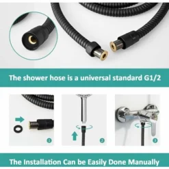 EMKE Replacement Shower Hose 1.5m Stainless Steel Shower Hose G1/2 Universal For Anti-Kink Anti-Explosion Leakproof Strong Tensile Black 9 EMKE Replacement Shower Hose 1.5m Stainless Steel Shower Hose G1/2 Universal For Anti-Kink Anti-Explosion Leakproof Strong Tensile Black -Bathroom Supplies Store 94901575 5