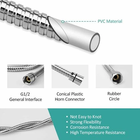 EMKE Replacement Shower Hose 1.2m Stainless Steel Shower Hose G1/2 Universal For Anti-Kink Anti-Explosion Leakproof Strong Tensile Chrome 4 EMKE Replacement Shower Hose 1.2m Stainless Steel Shower Hose G1/2 Universal For Anti-Kink Anti-Explosion Leakproof Strong Tensile Chrome - Image 4