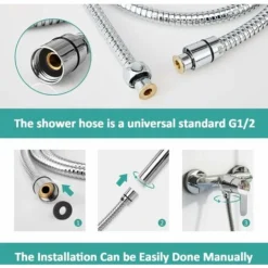 EMKE Replacement Shower Hose 1.2m Stainless Steel Shower Hose G1/2 Universal For Anti-Kink Anti-Explosion Leakproof Strong Tensile Chrome 9 EMKE Replacement Shower Hose 1.2m Stainless Steel Shower Hose G1/2 Universal For Anti-Kink Anti-Explosion Leakproof Strong Tensile Chrome -Bathroom Supplies Store 94901577 5