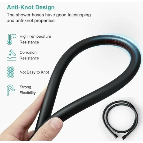 EMKE 1.7M PVC Smooth Shower Hose Universal Anti-Kink Handheld Shower Head Hose For Handheld Shower Black 2 EMKE 1.7M PVC Smooth Shower Hose Universal Anti-Kink Handheld Shower Head Hose For Handheld Shower Black - Image 2