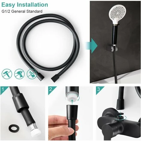 EMKE 1.7M PVC Smooth Shower Hose Universal Anti-Kink Handheld Shower Head Hose For Handheld Shower Black 3 EMKE 1.7M PVC Smooth Shower Hose Universal Anti-Kink Handheld Shower Head Hose For Handheld Shower Black - Image 3