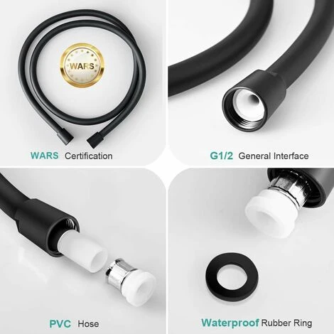 EMKE 1.7M PVC Smooth Shower Hose Universal Anti-Kink Handheld Shower Head Hose For Handheld Shower Black 4 EMKE 1.7M PVC Smooth Shower Hose Universal Anti-Kink Handheld Shower Head Hose For Handheld Shower Black - Image 4