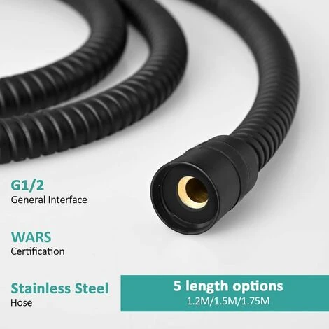 EMKE Replacement Shower Hose 1.7m Stainless Steel Shower Hose G1/2 Universal For Anti-Kink Anti-Explosion Leakproof Strong Tensile Black 2 EMKE Replacement Shower Hose 1.7m Stainless Steel Shower Hose G1/2 Universal For Anti-Kink Anti-Explosion Leakproof Strong Tensile Black - Image 2